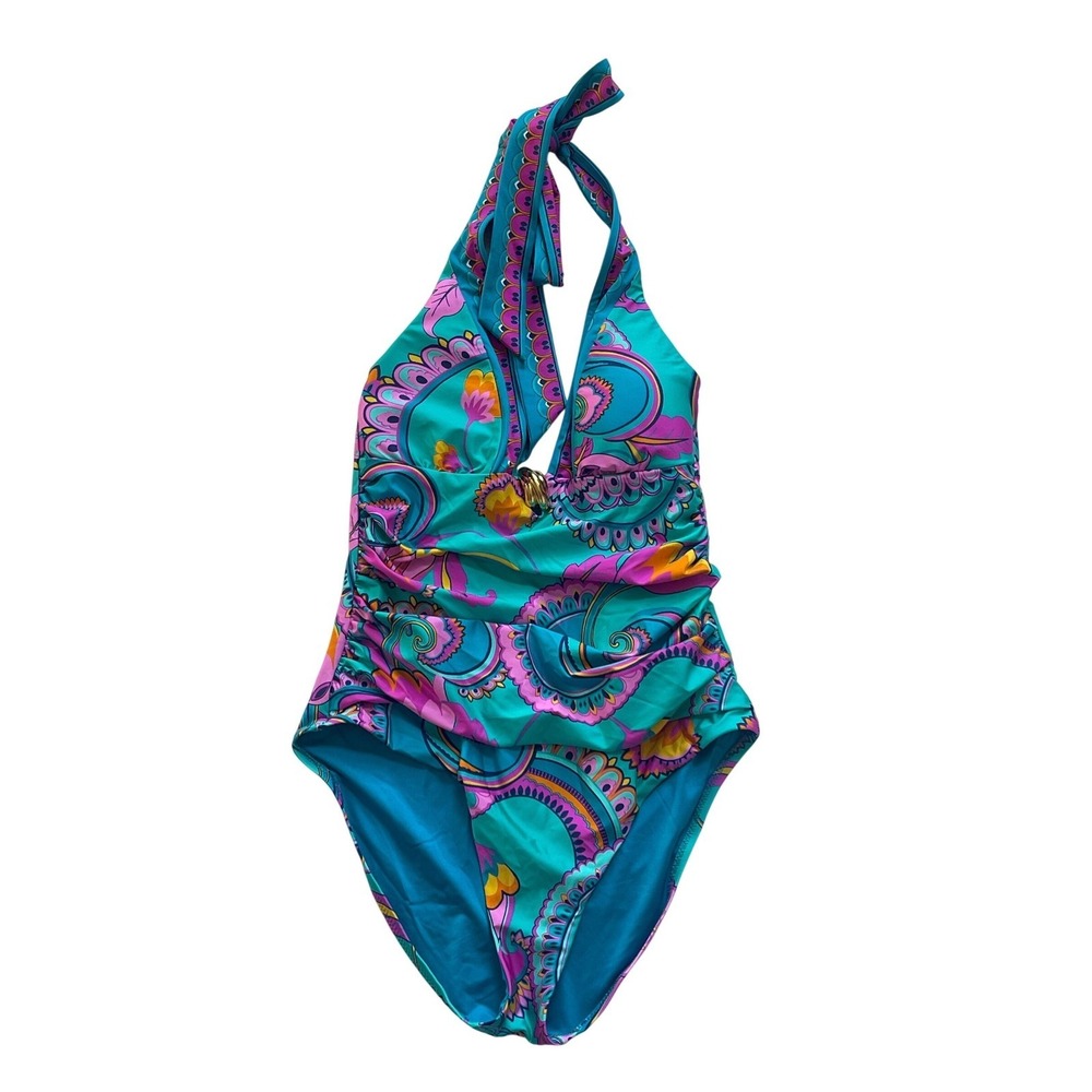 Trina‎ Turk NWOT Mykonos Halter Plunge One Piece Swimsuit Women's Size 8